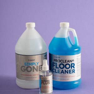 standard dance floor cleaning kit including proclean floor cleaner, wipeout plus and simplygone